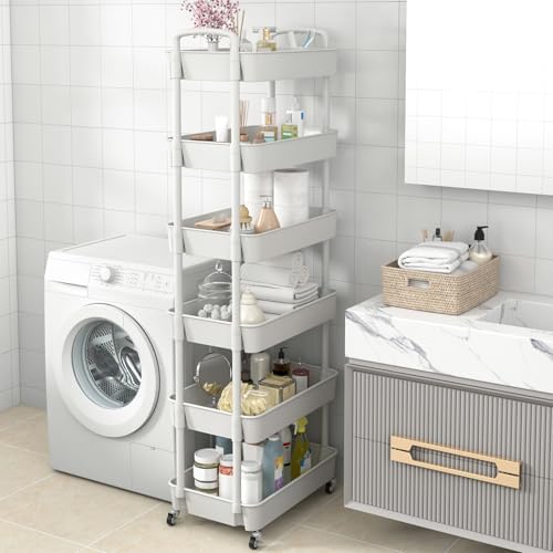 Sywhitta 6-Tier Plastic Rolling Utility Cart with Wheels for Storage,White - Image 7
