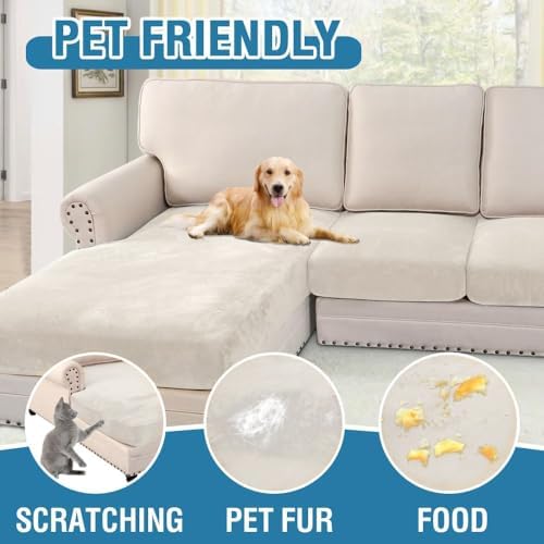 H.VERSAILTEX Velvet Stretch Sectional Couch Covers 3 Pieces Sofa Seat Cushion Covers L Shape Separate Cushion Couch Cover for Left/Right Sectional Couch(Large Sofa 2 Seater + 1 Chaise,Porcelain White) - Image 3