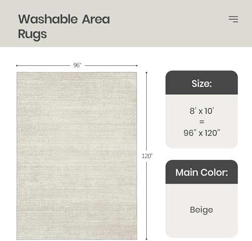 Valenrug 8x10 Area Rugs for Living Room, Large Washable Rug Non Slip Beige - Image 2