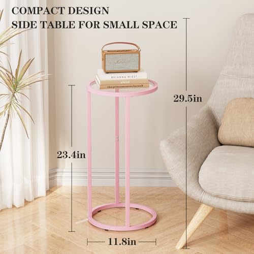 Easy Paws C Table Side End Table, Small Round Couch Sofa Tray Snack Table for Living Room, Bedroom,Accent Coffee Table,TV Tray Table for Small Space, Nightstand with Metal Frame(Pink) - Image 3