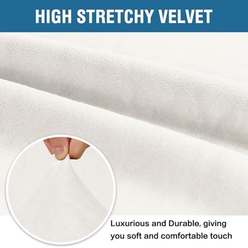 H.VERSAILTEX Velvet Stretch Couch Cushion Cover Plush Cushion Slipcover for Chair Loveseat Sofa Cushion Furniture Protector Seat Cushion Sofa Cover(2 Piece Medium Sofa Cushion Covers, Porcelain White) - Image 5