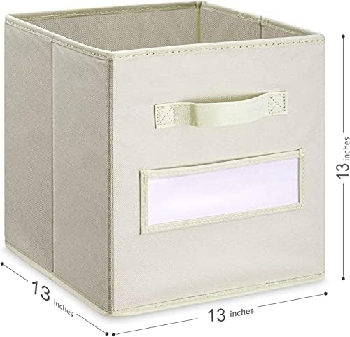 13x13x13 storage cube bins(Set of 8) Fabric storage cubes with 8 Labels Window Cards & a Pen, storage cubes 13x13, Collapsible 13 inch cube storage bins, Cubby Boxes, Beige - Image 3