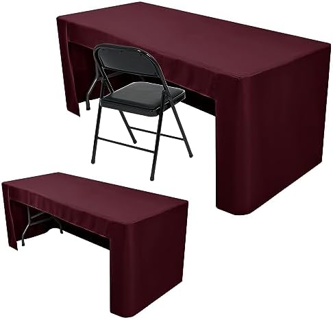 Nasitos 2 Pack 8' Fitted Table Cloth for Rectangular Table Burgundy Trade Show Table Covers-Open Back Valentines Tablecloth Washable and Wrinkle Resistant Table Cloth, Parties, Buffet, Baby Shower by Nasitoshomedecor