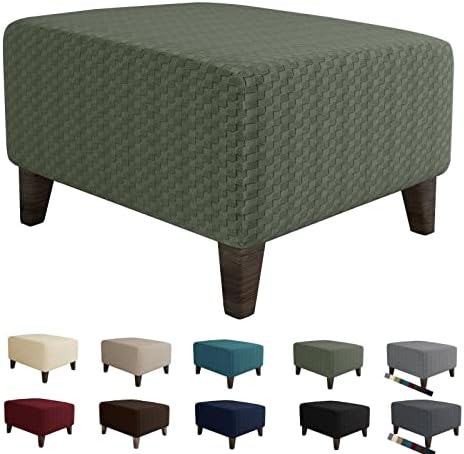 MAXIJIN Jacquard Ottoman Cover Slipcovers Folding Storage Stool Furniture Protector Cover Soft Thick Rectangle Foot Rest Slipcover with Elastic Bottom (Ottoman X-Large, Army Green) by MAXIJIN