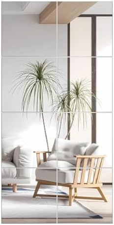 VASUHOME Glass Full Length Wall Mirror Tiles- 12x12 Inch- 8PCS Frameless Full Body Mirror for Home Gym, Bedroom, Living Room - Versatile Wall Mirror with Unrivaled Clarity by VASUHOME