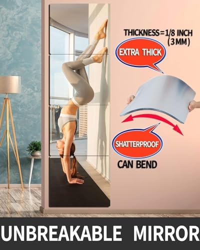 Unbreakable Full Length Wall Mirror Cheap,Over The Door Mirror,4 Pcs 16"x16",Shatterproof Plexiglass Acrylic,Plexiglass Makeup Mirror Long Mirrors for Bedroom Closet,Workout for Home Gym Bodyv - Image 4
