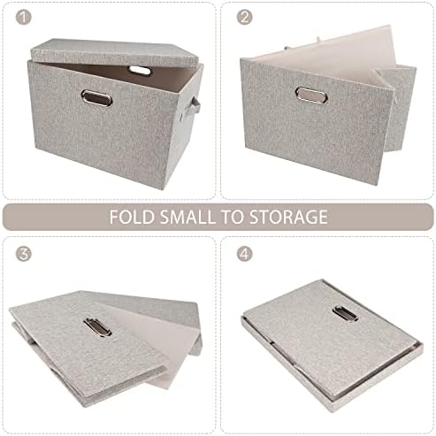 Graciadeco Large Quart Collapsible Stackable Storage Bins with Lids, 3 Packs Beige Linen Fabric Closet Boxes with Lids, Storage Cube Baskets Container Organizers for Bedroom Office(16.6 x 11.7 x 10.8) - Image 4