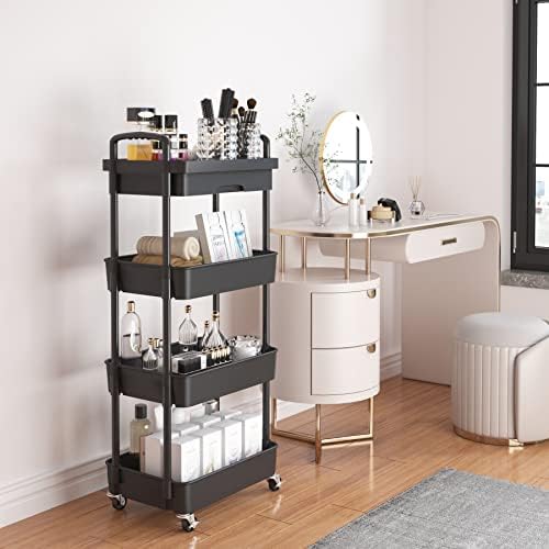 Calmootey 4-Tier Utility Cart with Drawer & Wheels, Storage for Home,Office - Image 2