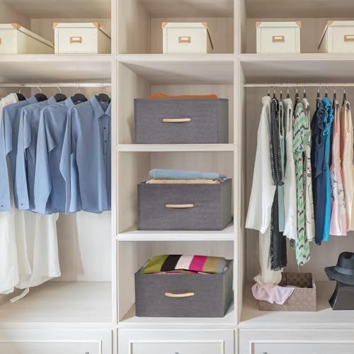Large Storage Bins, Foldable Storage Baskets with Wooden Handles, Fabric Clothes Storage Boxes for Shelves for Organizing Closet Shelf Nursery, Grey 2-Pack - Image 5
