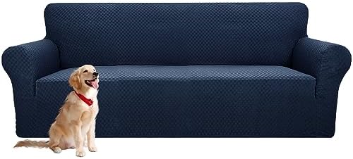 YEMYHOM Couch Cover Latest Jacquard Design High Stretch Extra Large Sofa Covers Pet Dog Cat Proof Oversized Slipcover Non Slip Magic Elastic Furniture Protector (XL Sofa, Navy) by YEMYHOM