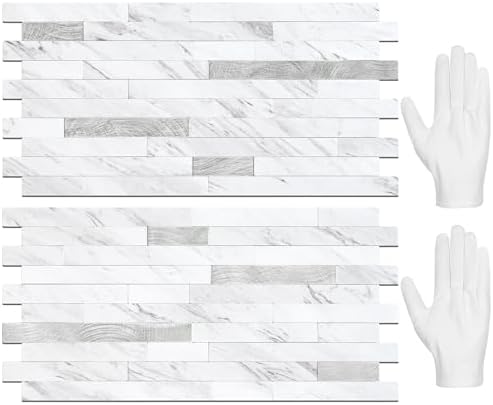 STICKGOO 20 Sheets Peel and Stick Backsplash Tile, Stick on Backsplash for Kitchen and Bathroom, White Marble Look PVC Mixed Metal Silver Self Adhesive Wall Tiles by STICKGOO