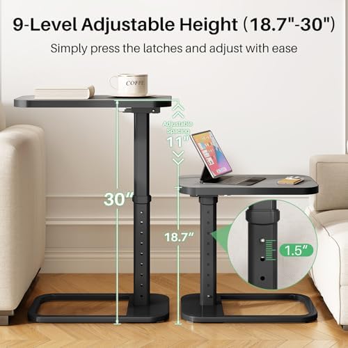 Kitstorack Upgraded TV Tray Table with Panel Lock, 90° Flip-Over Design & Adjustable Height, Sofa Arm Side Table for Eating, Laptop, Couch, Bed, or Small Spaces, Dark Gray - Image 2