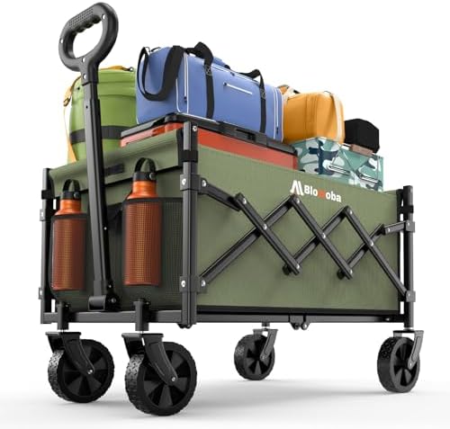 Blomoba Folding Wagon Cart with Wheels, 220lbs Utility Wagon Cart, Green by Blomoba