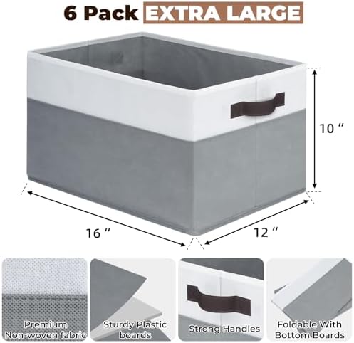 Criusia 6 Pack Clothes Bins for Organization - 16x12 Extra Large Storage Baskets for Shelves Closet Bedroom - Toy Storage Organizer Bins Boxes Cubes for Nursery - RV Apartment Essentials - Image 2