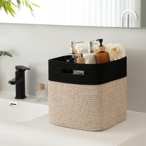 OIAHOMY Storage Cubes 11 Inch Storage Bin 3-Pack Square Basket Black&Brown - Image 6