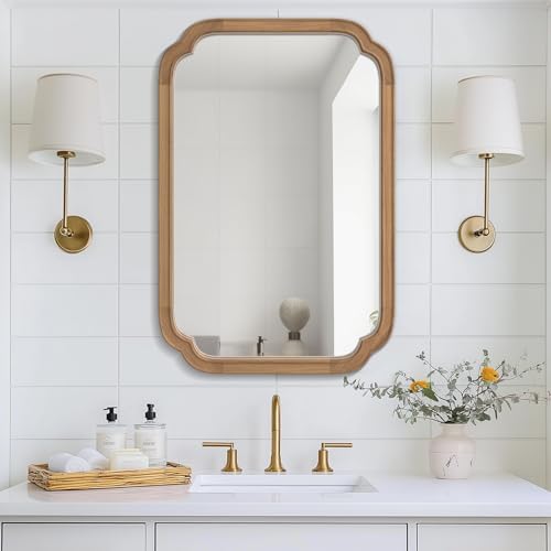 WallBeyond 20" x 30" Rounded Corner Arch Wall Mirror with Wood Frame for Entryway, Living Room or Bedroom Home Decor - Light Woodgrain [20" x 30" Honey-Colored] by WallBeyond