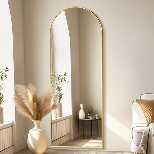 Rowjut Floor Mirror Arched Full Length Mirrors, Mirror Full Length Standing Hanging or Leaning Against Wall, 59"x18" Large Full Body and Wall Mounted Mirror for Bedroom Living Room, Gold - Image 4