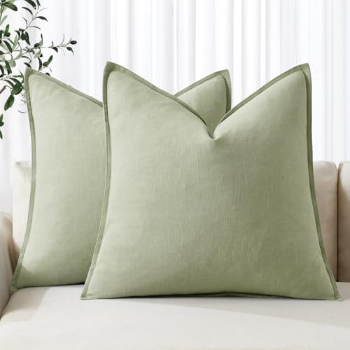 MIULEE Decorative Linen Euro Sham Pillow Covers 26x26 Light Green by MIULEE