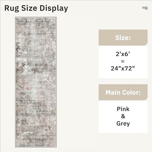 Soalmost Abstratc Runner Rug 2x6 Kitchen Hallway Runners Pink/Grey - Image 5