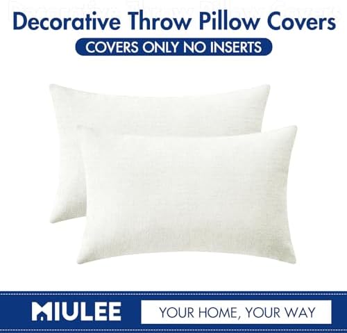 MIULEE Soft Chenille Lumbar Throw Pillow Covers White 12x20 Inch Pack of 2 - Image 6