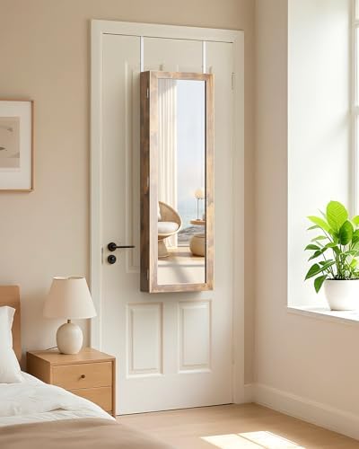 Nicetree 6 LEDs Mirror Jewelry Cabinet, Wall/Door Mounted,Rustic Brown - Image 6