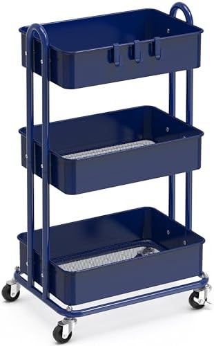 Simple Houseware 3-Tier Heavy Duty Metal Utility Rolling Cart, Navy by SimpleHouseware