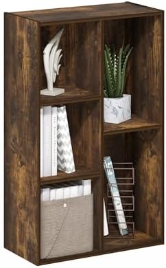 Furinno LUDER Book Shelf, 5-Cube Bookshelf, Reversible Bookcase, 9.4 x 19.5 x 31.5, Easy Assembly, for Living Room, Bedroom, Home Office, Amber Pine by Furinno-FitsYourSpaceFitsYourBudget