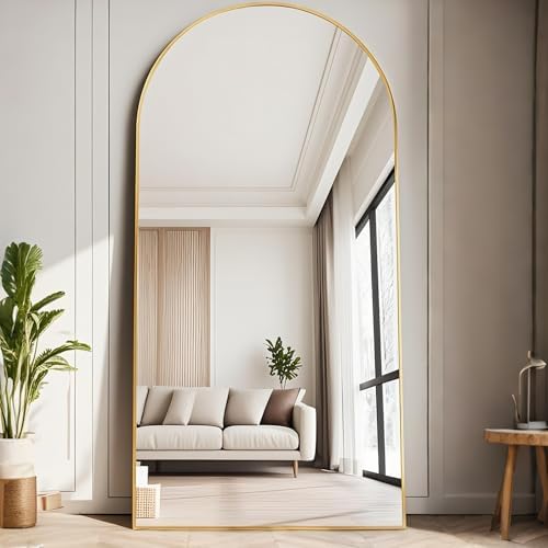 Full Length Mirror, 71''x30'' Floor Mirror with Stand, Arched Wall Mounted Mirror, Large Full Body Mirror with Aluminum Frame Hanging or Leaning for Bedroom, Living Room, Cloakroom (Gold) by TinyTimes