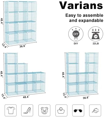 C&AHOME Wire Cube Storage, 12 - Cube Organizer Metal C Grids, Closet, Blue - Image 3