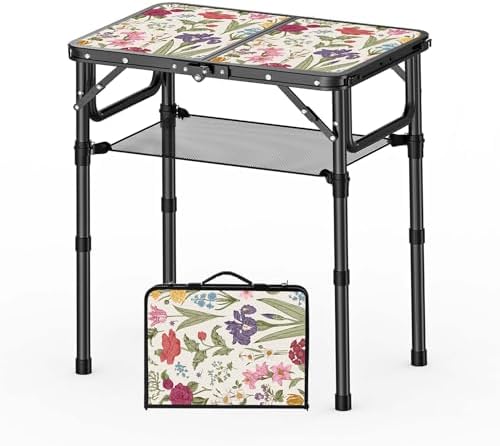 YihuiKo Small Camping Table, Vintage French Flowers Pattern Folding Table by YihuiKo