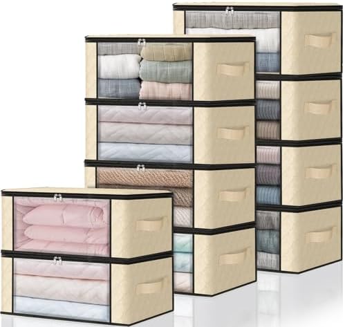 HomeHacks 10-Pack Clothes Organizer Storage Bags, 35L Storage Bins, Beige by HomeHacks