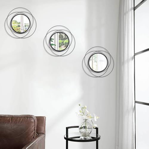 Black 3 Pcs Decorative Wall Mirror Circle Modern Mirror Round Art Ring Metal Mirrors Wall Decor Wall Mounted Mirror for Living Room Bedroom Dining Room Hallway Entryway 12" - Image 4