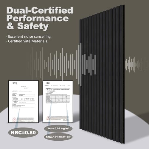 Acoustic Wall Panels, 2 Pack Wood Slat Wall Panel, Soundproof Wall Panels, 3D Textured Wall Decor for Ceiling and Wall, 47.2" x 23.6", in Black Oak Finish - Image 2