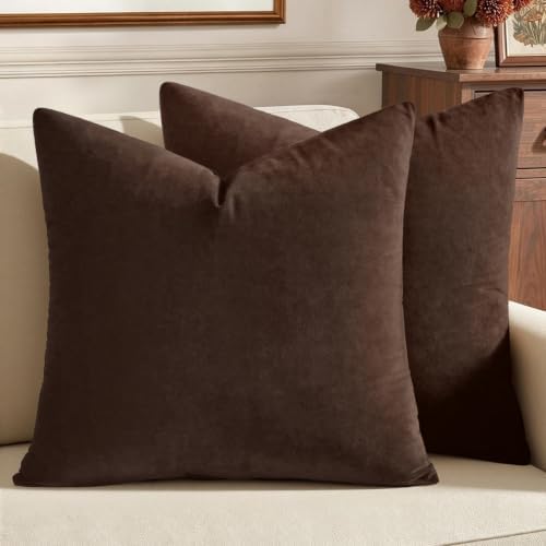 MIULEE Velvet Throw Pillow Covers 18x18 Inch Pack of 2 Chocolate Brown by MIULEE
