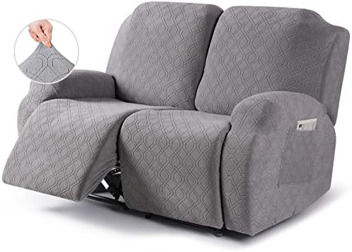VANSOFY Recliner Cover, 2-Pieces Stretch Reclining Couch Cover with Pockets Loveseat Sofa Slipcovers Soft Washable Furniture Protector for Dogs Cats(Light Gray) by VANSOFYFURNITURECOVERS