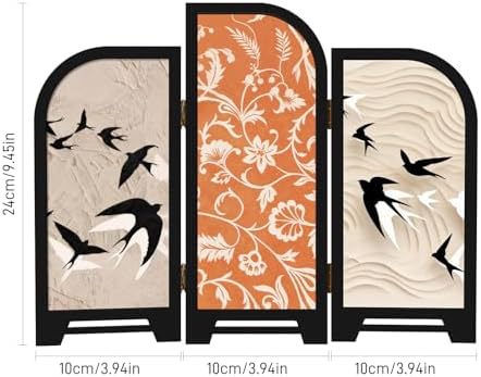 3-Panel Desktop Folding Screen, Swallow and Flower,Desk Partition - Image 2
