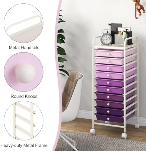MEDIMALL 10 Drawers Rolling Storage Cart, Multipurpose Craft Storage Cart with Wheels, Mobile Tools Scrapbook Paper Organizer Cart for Office School Home Use - Image 6