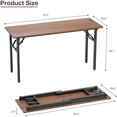 TEMI Long Computer Desk Folding Table - No Assembly, Compact 55.1" Foldable Desk with Power Outlets & USB Charging Port, Portable Lagre Office Desk, Ideal Large Study Table for Narrow Spaces, Walunt - Image 3