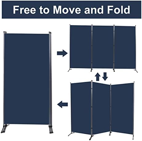 3 Panel Folding Room Divider,102"Wx71.3"H Portable Privacy Screen,Navy Blue - Image 4
