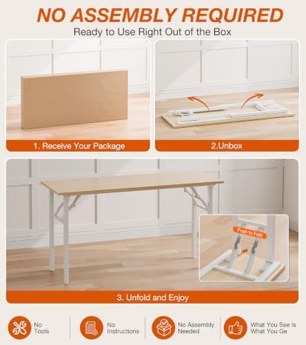 XBurmo Folding Desk Foldable Table, No Assembly 55.1" Foldable Desk Space-Saving Workstation for Small Space, Computer Table, Flat Storage for Home Office, Bedroom, Dorm, Study Room, Light Maple - Image 3