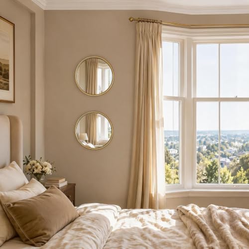 12"x12" Round Decorative Wall Mirror, 2 Pack Metal Framed Real Glass Mirror, Aesthetic Rounded Shape Vanity Mirror for Bedroom, Living Room, Gold Accent Home Decor - Image 5