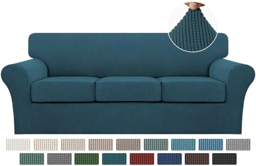 Turquoize 4 Piece Sofa Covers for 3 Cushion Couch Sofa Slipcover Soft Couch Cover for Dogs-Washable Sofa Furniture Covers with 3 Individual Cushion Covers, Jacquard Fabric (3 Cushion Sofa, Deep Teal) by Turquoize
