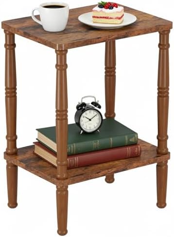 LUCKNOCK Small Side Table for Small Spaces, Vintage End Table, Narrow Couch Side Table with Storage, Skinny Nightstand Bedside Table for Bedroom, Living Room, Farmhouse, No-Tool Assembly, Rustic Brown by LUCKNOCK