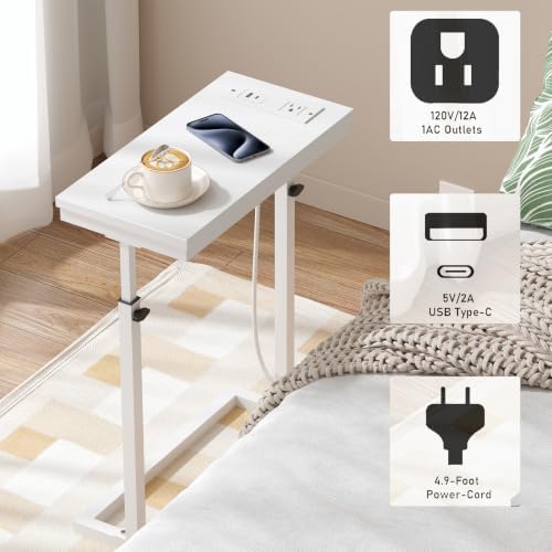 TUTOTAK End Table with Charging Station, Side Table, Tall Couch Table - Image 6