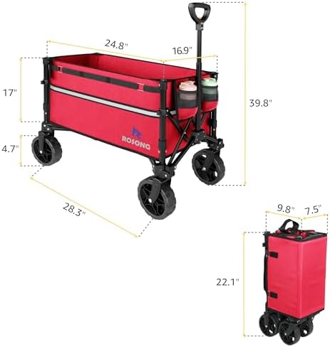 ROSONG Collapsible Wagon Cart with Wheels Foldable - Folding Utility Heavy Duty Wagons Carts for Grocery Sports Garden Shopping Camping Wheelbarrows, Burgundy - Image 5