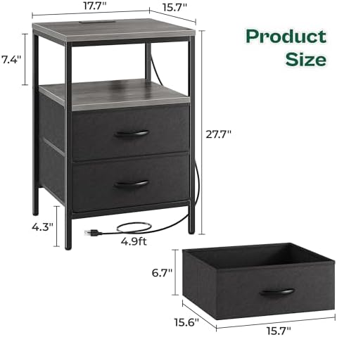 Huuger Night Stand with Charger Station, 27.7 Inch Tall Nightstand - Image 3