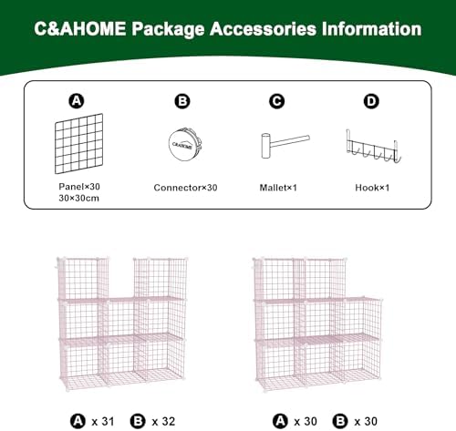 C&AHOME Wire Cube Storage, 8 - Cube Organizer Metal C Grids Units, Pink - Image 7