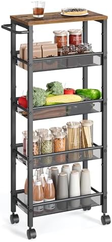 VASAGLE 5-Tier Slim Rolling Storage cart with Wheels, 8.7 Inches, Metal by Unknown