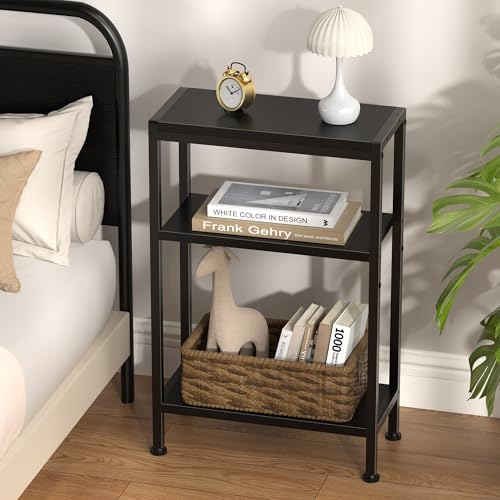Narrow Side Table Set of 2 for Small Space, 3 Tier Slim End Table, Thin Nightstand, Skinny Snack Couch Table, Sofa Bedside Table in Living Room, Bedroom, Study, Kitchen and Balcony (Black) - Image 5