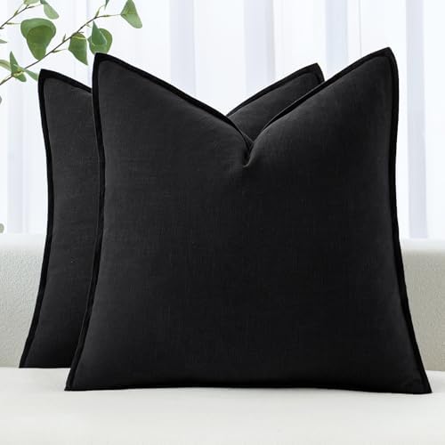 MIULEE Decorative Linen Pillow Covers 20x20 Inch Black by MIULEE